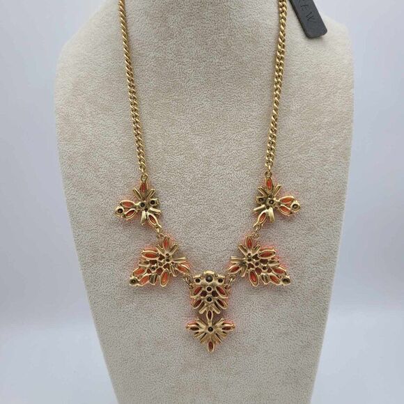J Crew Orange Resin and Clear Crystal Statement Necklace NWT!  NEW! - Picture 2 of 12